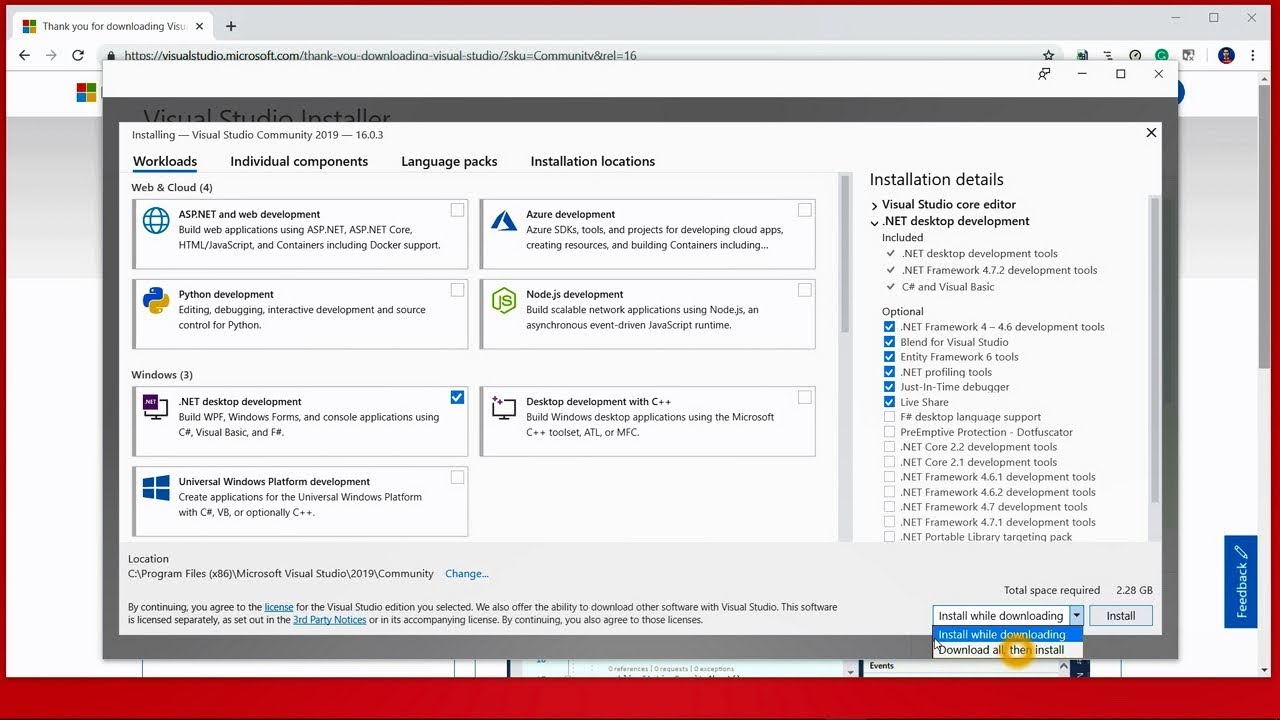 Microsoft Visual Studio 2019 (installatiemogelijkheden)
